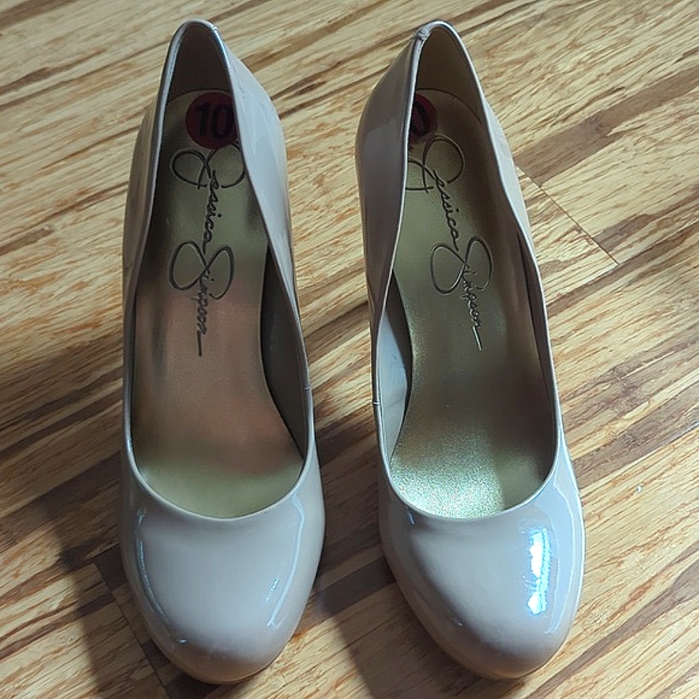 Jessica Simpson tan color, size 10, high heel shoes.